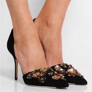J.CREW Collection Elsie Floral Sequin D'Orsay Pumps 6.5 6 Heels Suede e0841